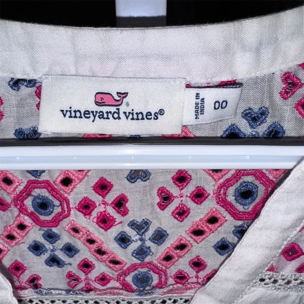 Vineyard Vines‎ Women's Embroidered Eyelet Shift Dress White Size 00 Boho Preppy
